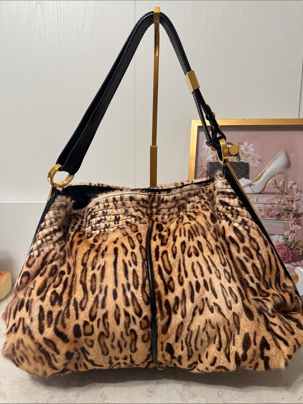 Jimmy Choo Leopard Print Calf Hair Alex  Shoulder Bag EUC